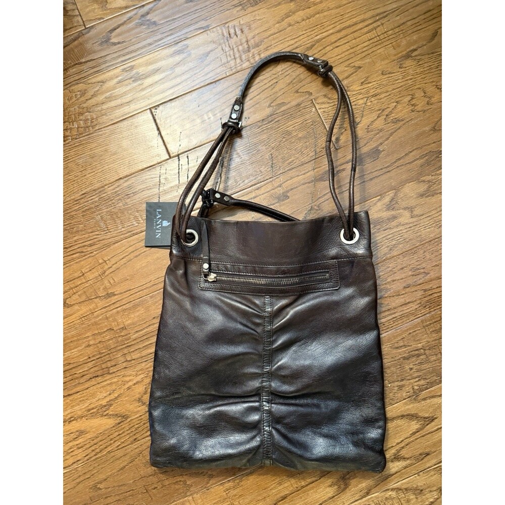 Vintage Lanvin Neo Sac Lambskin Marron Brown Tote Buttery Soft Leather